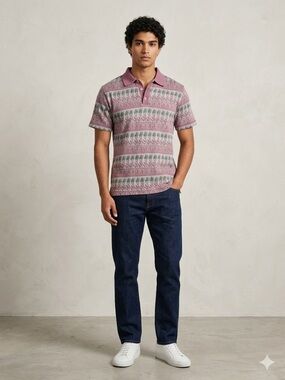 Vintage Como Sport Italy 100% Cotton Polo Shirt Small Mauve Thistle Jacquard